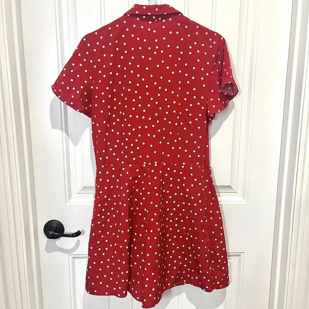 Womens Med Red Polka Dot Romper‎ Dress Retro Style Pinup 1950s 60s Rockabilly - Picture 6 of 10